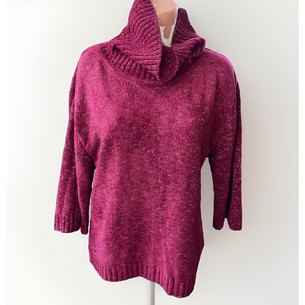 Mercer Street Cowl Neck Sweater Petite Large PL Speckled Knit